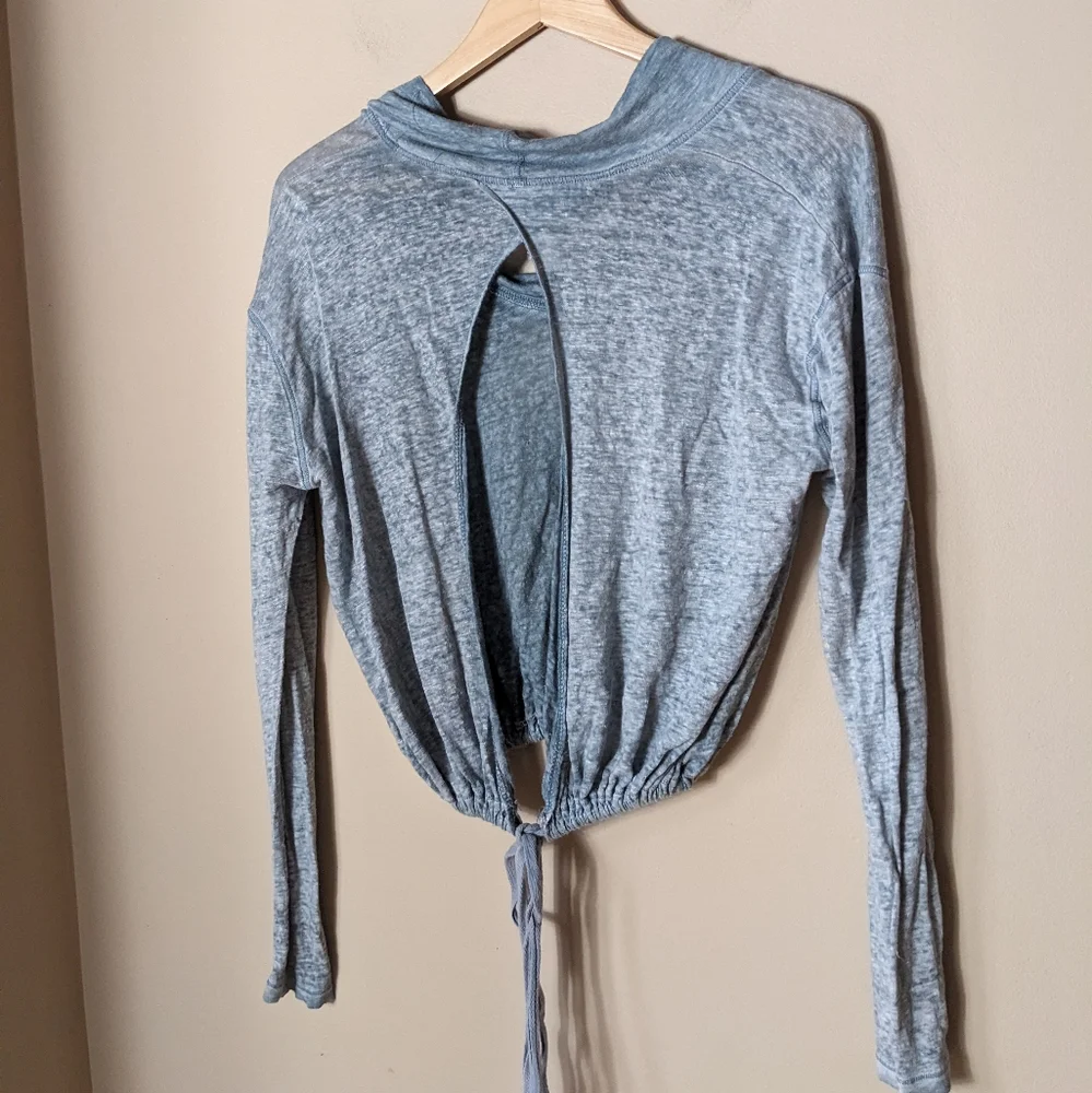 Free People Blue Green cinch hem Long sleeved top size small